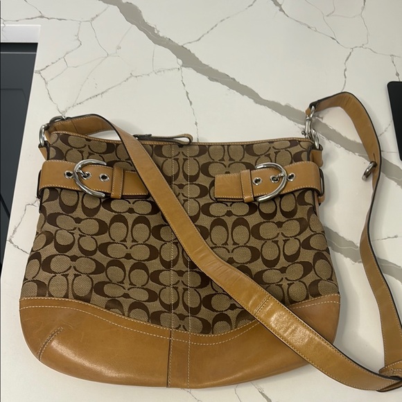 Coach Brown and Tan Signature Shoulder Bag - Picture 1 of 8